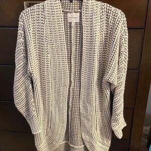 Pink Rose Cream and Gray Chunky Open-Front Knit Cardigan